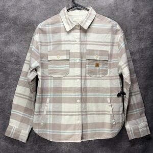 Roark Amberley Plaid Flannel Button Down Shirt Shacket Womens XS Cream Heritage